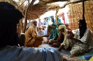 Malian refugees in a makeshift shelter in Burkina Faso