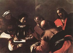 Judas receiving thirty pieces of silver for betraying Jesus  by Mattia Preti, c. 1640.