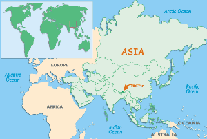 World Map showing Bhutan