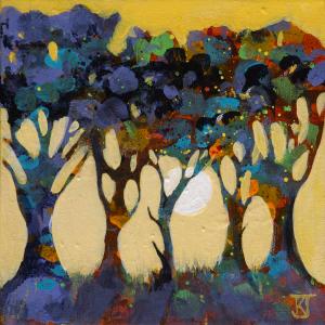 "Companionship" by Kathleen A. Johnson Five trees at sunset, sun showing December 13, 2011