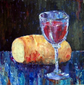 “Bread and Wine” by Norwegian painter Kjersti Timenes, 2003.
