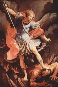 Archangel Michael Guido Reni, 1636 Santa Maria della Concezione, Rome _____ St. Michael the Archangel,  defend us in battle.  Be our defense against the wickedness and snares of the Devil.  May God rebuke him, we humbly pray,  and do thou,  O Prince of the heavenly hosts,  by the power of God,  thrust into hell Satan,  and all the evil spirits,  who prowl about the world  seeking the ruin of souls. Amen..