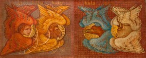 The four living creatures in the Book of Revelation Source: Murals by Phoebe Anna Traquair in Edinburgh, Scotland