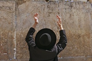Praying man at Western Wailing Wall, Jerusalem