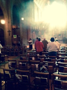 church interior in light