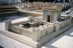 Model of Herod's Temple (a renovation of the Second Temple) in the Israel Museum, created in 1966 as part of the Holyland Model of Jerusalem. The model was inspired by the writings of Josephus.