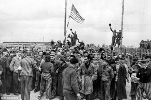 The Dachau concentration camp pictured above on the day it was liberated by American forces.