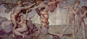 Michelangelo's painting of the sin of Adam and Eve from the Sistine Chapel ceiling