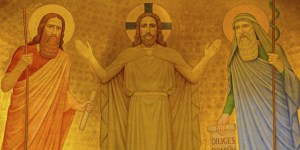 Fresco of Jesus with the Moses and Elijah P Verkade, 1927 side altar in Carmelites church in Dobling , Vienna