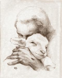 Jesus and the Lamb art print by Katherine Brown