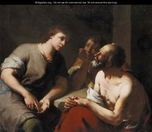 Joseph interprets the butler and baker's dreams. Domenico Maggiotto, 18th Century