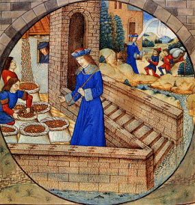 "Joseph gave orders to his servants to fill their sacks with wheat" Illuminated Bible by Raphaël de Mercatelli, Ghent, late 15th century